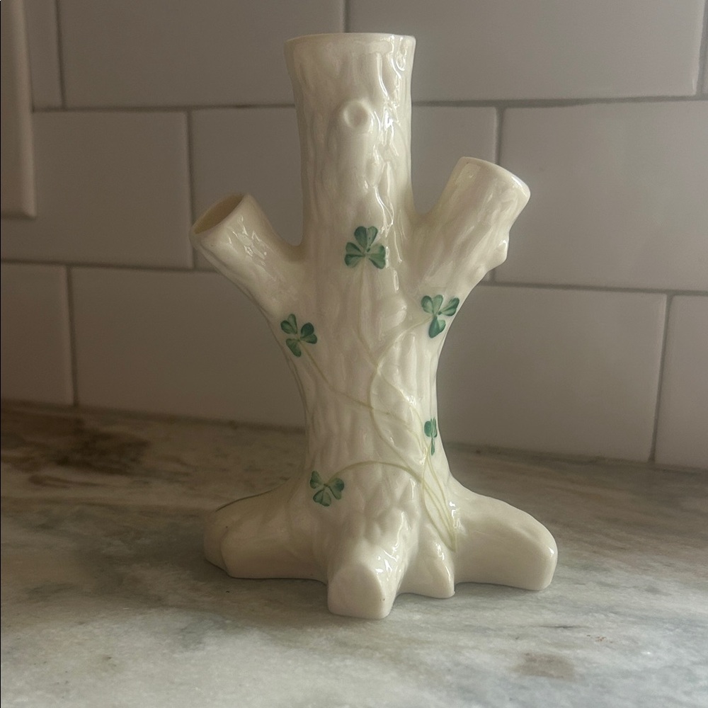 Belleek Cream Ceramic Tree Form Vase